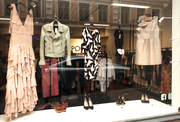 Préporté second hand store window display.